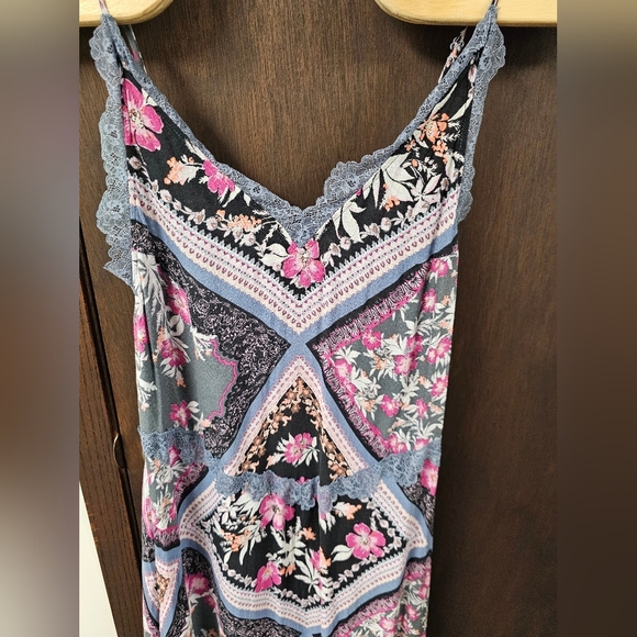 Free People Stevie Floral Lace Trim Maxi Dress Black Multicolor Boho Y2K Size M - Picture 6 of 10